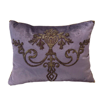 Antique Ottoman Empire Raised Gold Metallic Embroidery Pillow (#E061523A&B | 19 1/2x15