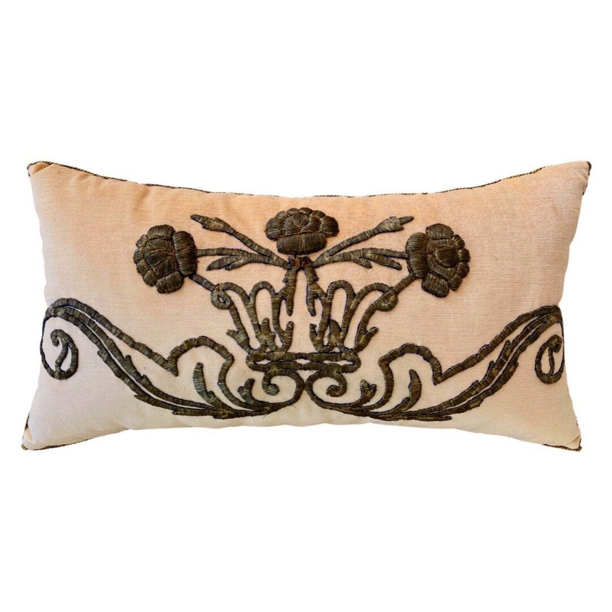 Antique Ottoman Empire Raised Silvery Gold Metallic Embroidery (#E031223 15 x 27 1/2 New Pillows B. Viz Design 
