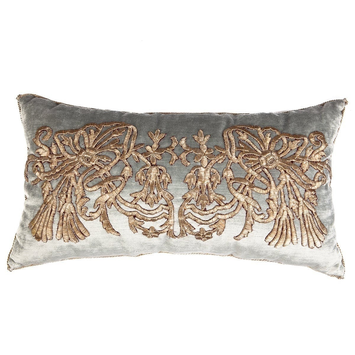 Antique Ottoman Empire Raised Warm Silver Metallic Embroidery (E072721A&B | 13 x 23 1/2") Pillow B. Viz Design 