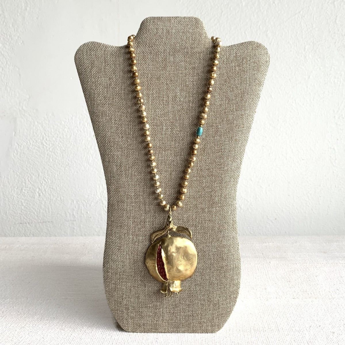 Antiqued Pearl Necklace with Pomegranate Pendant Necklace Tribal Tent 