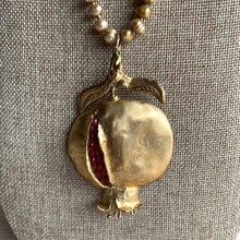 Antiqued Pearl Necklace with Pomegranate Pendant
