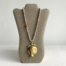 Antiqued Pearl Necklace with Pomegranate Pendant
