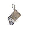 Dark Azure Blue and White Handmade Mini Stocking from Fortuny Fabric, Simboli Ornament B. Viz Design A 