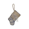 Dark Azure Blue and White Handmade Mini Stocking from Fortuny Fabric, Simboli Ornament B. Viz Design B 