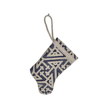 Dark Azure Blue and White - Handmade Mini Stocking from Fortuny Fabric, Simboli