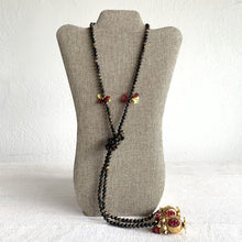 Earth-Toned Beaded Lariat Necklace with Pomegranate Pendants