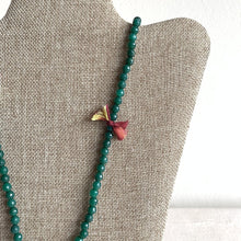Emerald Green Beaded Lariat Necklace with Pomegranate Pendants