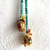 Green Beaded Lariat Necklace with Pomegranate Pendants Necklace Tribal Tent 