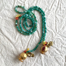 Green Beaded Lariat Necklace with Pomegranate Pendants