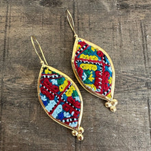 Hand Crafted Ottoman Vintage Textile Earrings - Oval Diamond