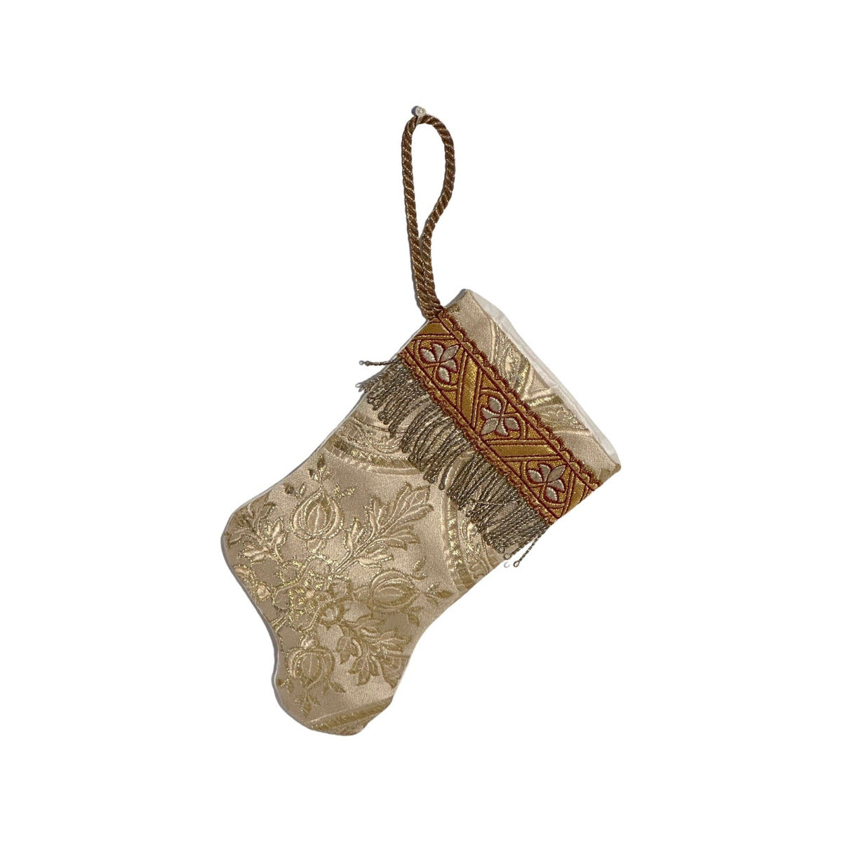 Handmade Mini Stocking from Antique Textiles - Ivory, Gold