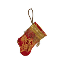 Handmade Mini Stocking from Antique Textiles - Red / Burgundy, Gold