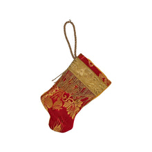 Handmade Mini Stocking from Antique Textiles - Red / Burgundy, Gold