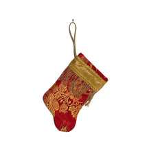 Handmade Mini Stocking from Antique Textiles - Red / Burgundy, Gold