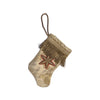 Handmade Mini Stocking from Antique Textiles - Silvery Ivory Gold Ornament B. Viz Design F 