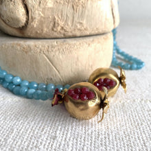 Light Blue Beaded Lariat Necklace with Pomegranate Pendants