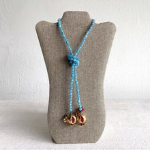 Light Blue Beaded Lariat Necklace with Pomegranate Pendants