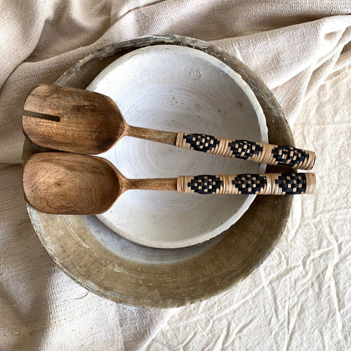 Mango Wood Serving Spoons with Rattan Wrapped Handle | Set of 2 Kitchen Creative Co-OP 