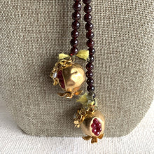 Maroon Beaded Lariat Necklace with Pomegranate Pendants
