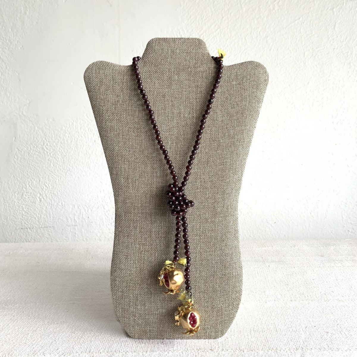 Maroon Beaded Lariat Necklace with Pomegranate Pendants Necklace Tribal Tent 